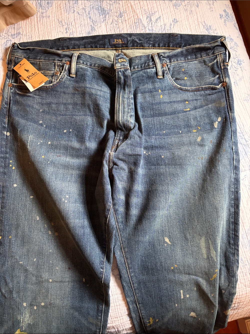 Polo by Ralph Lauren Men's Blue Painted-Accent Jeans NWT 44Bx30